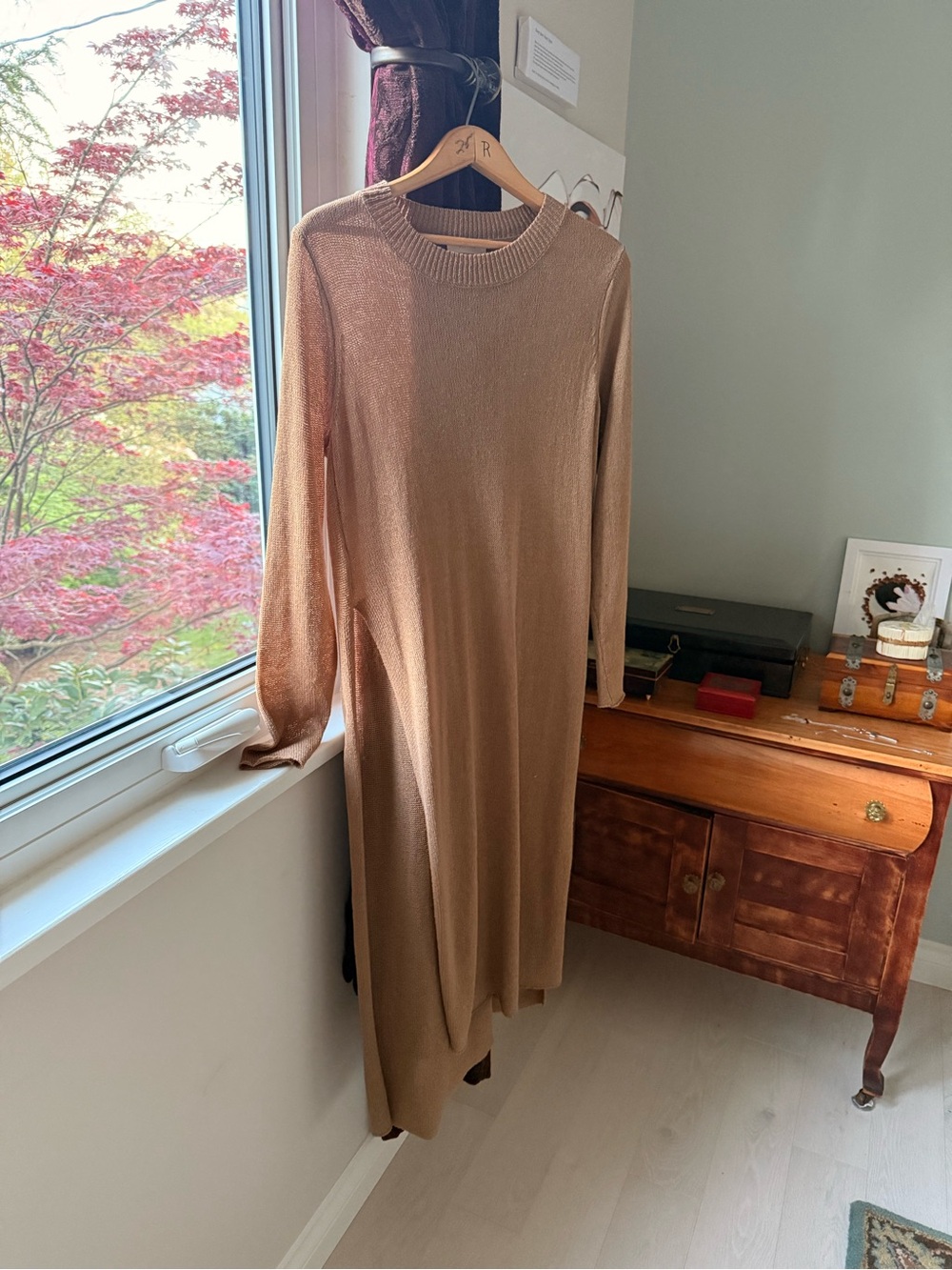 Long Sleeve Maxi Knit Duster in Camel